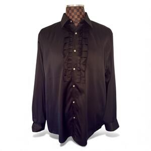 Mens Black Ruffled Tuxedo Shirt Size 2XL Button Down Design In Italy Formal XXL